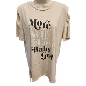 Recycled Karma- More Self Love Baby Girl - Tan T-Shirt Sz L Distressed neutral